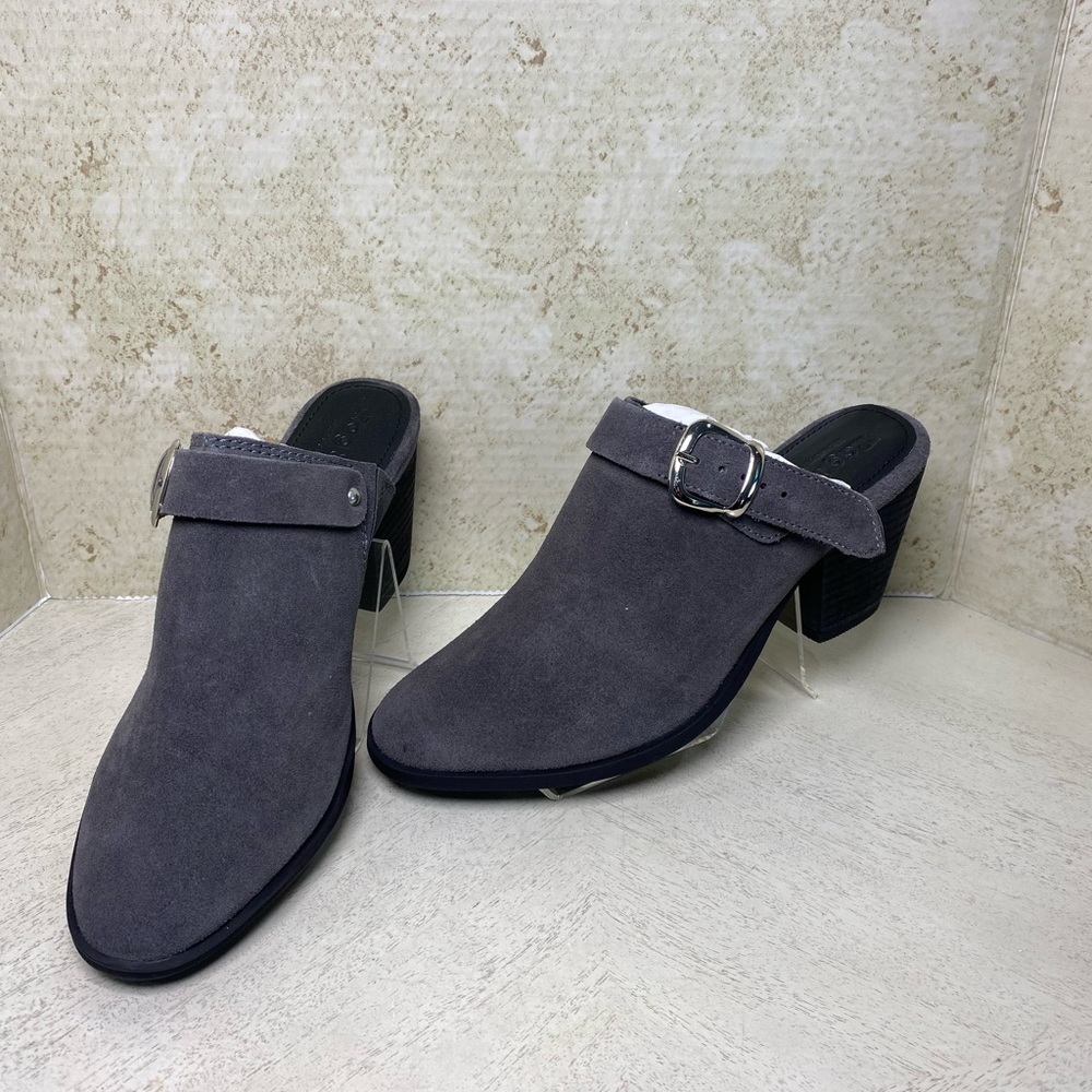Rag & Co Grey Stacked Heel Mules With Adjustable Buckle - Size 9 NWT 🔥SALE